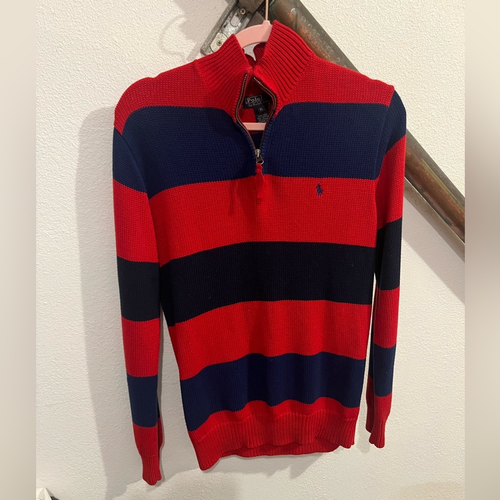 POLO By Ralph Lauren Striped 3/4 Zip Sweater Size XL